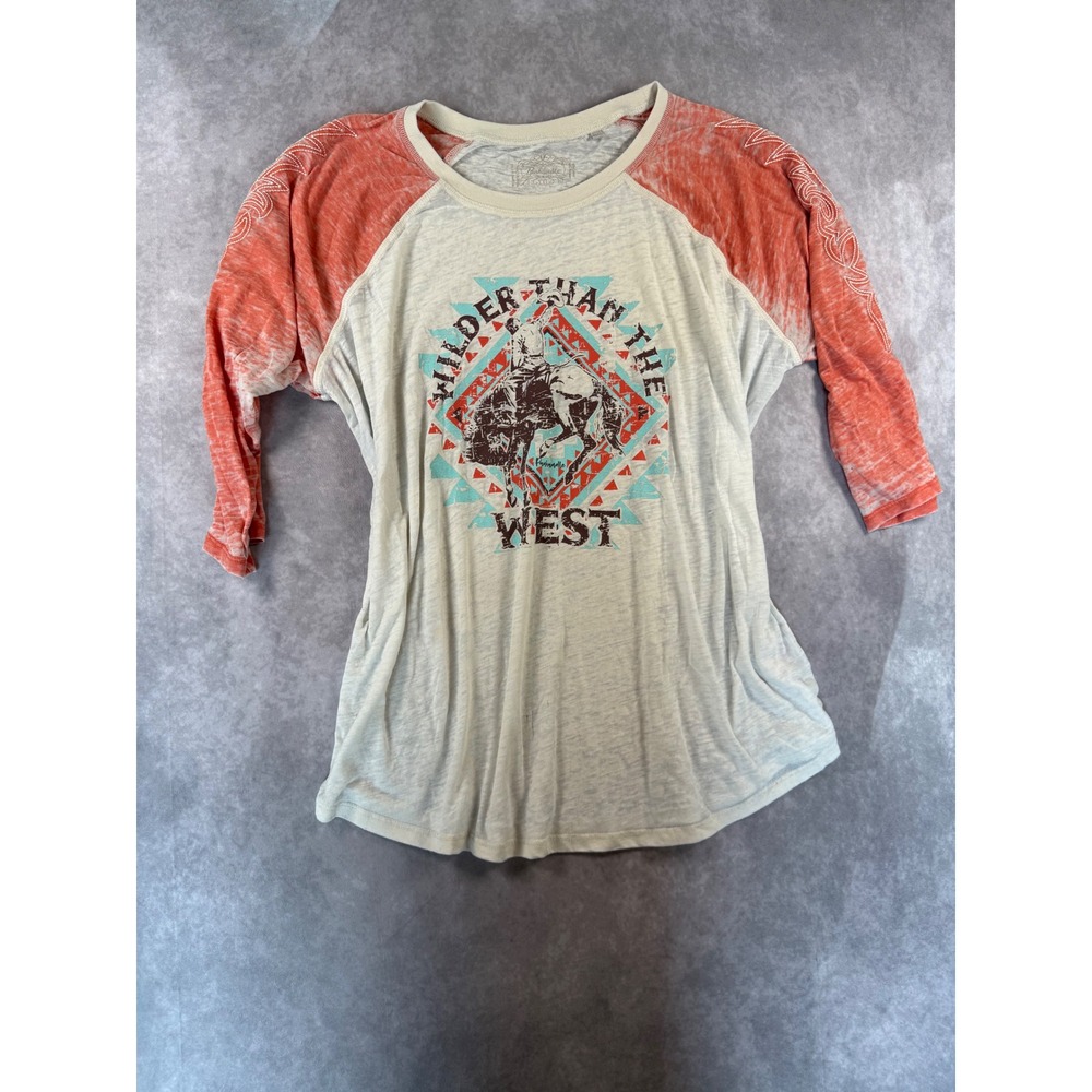 Panhandle Slim Wilder Than The West Raglan Graphic Tee Coral White XXL